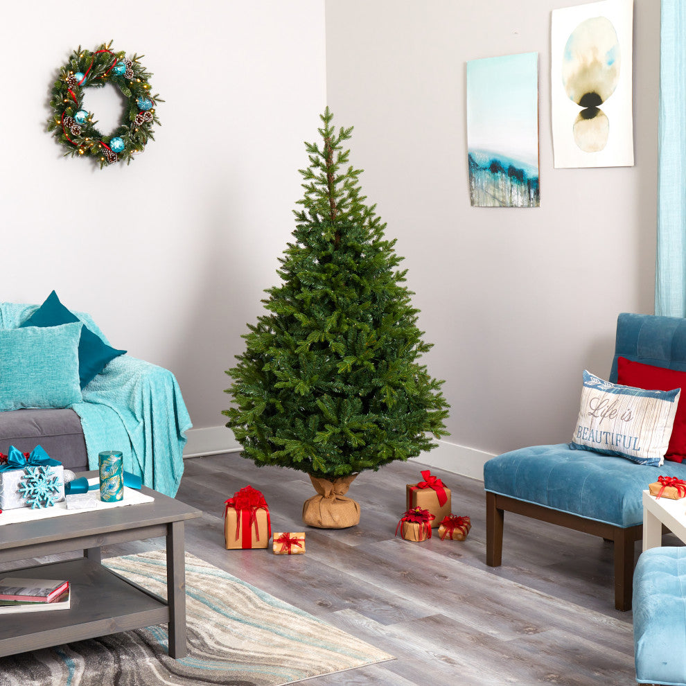 6' Fraser Fir Natural Look Faux Xmas Tree W/Lights Base & Bendable Branches