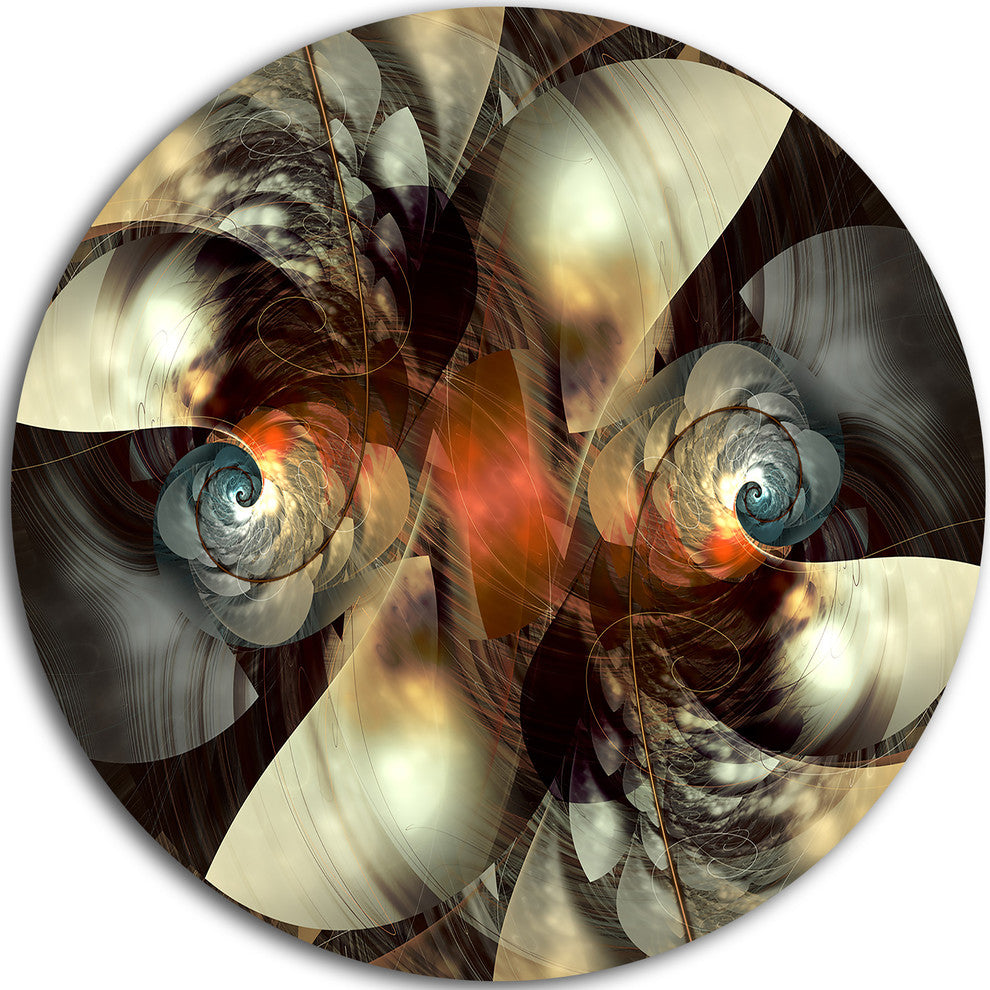 Brown Fractal Artwork, Abstract Digital Art Disc Metal Artwork, 36"