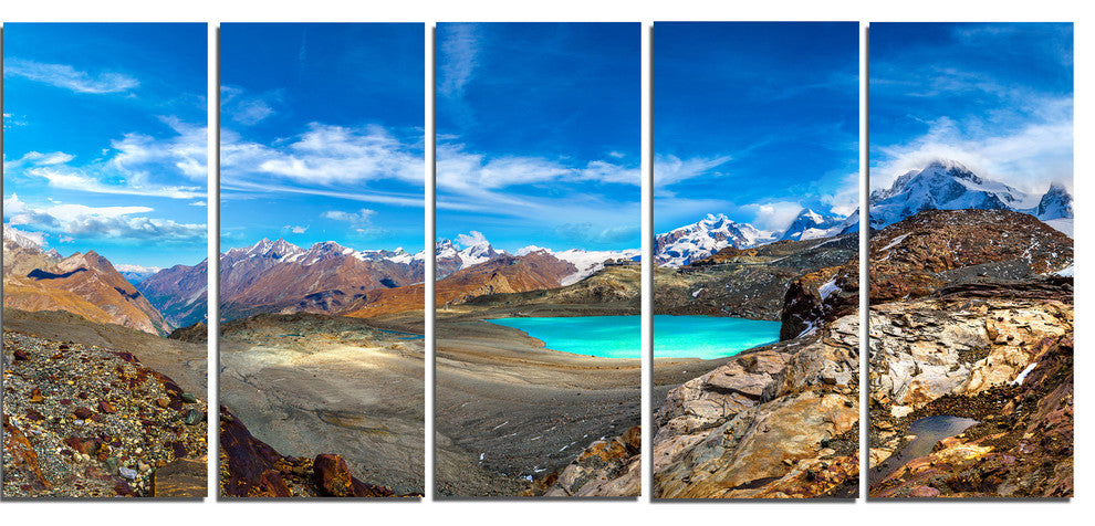 "Alps Mountains in Swiss Panorama" Seashore Wall Art, 5 Panels, 60"x28"