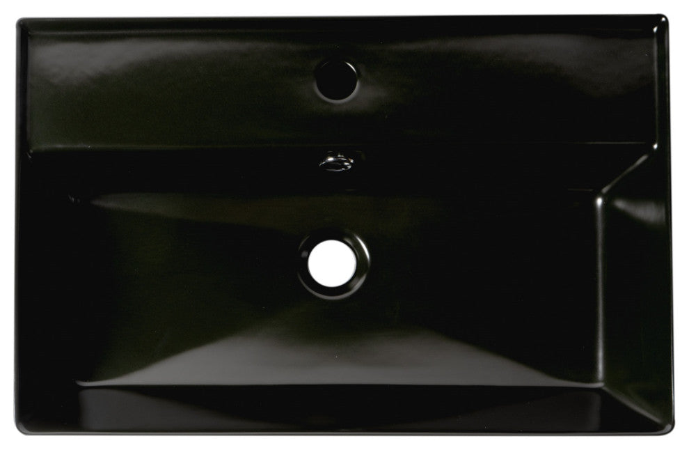 Black Matte 24" Modern Rectangular Above Mount Ceramic Sink With Faucet Hole