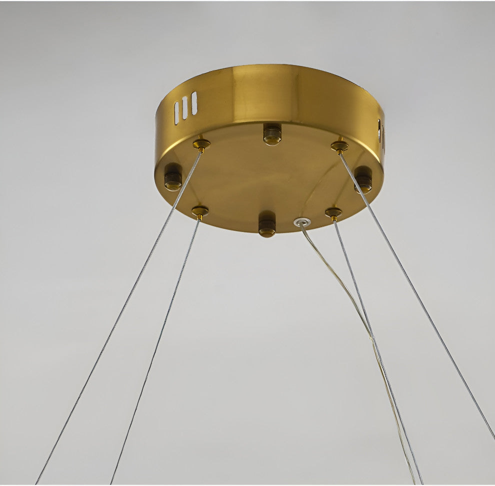 Ieper | Gold Glass Round Led Chandelier for Living Room, 24"