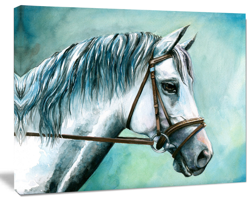 Gray Horse on Blue Background, Animal Canvas Art Print, 20"x12"