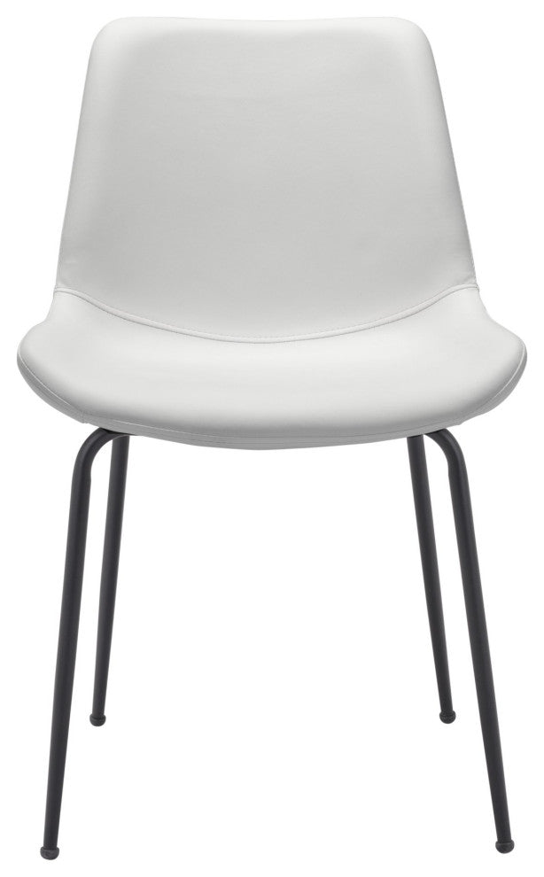 Dining Chair, Set of 2, Faux Vinyl Leather, Steel, White, Black, Mid Century