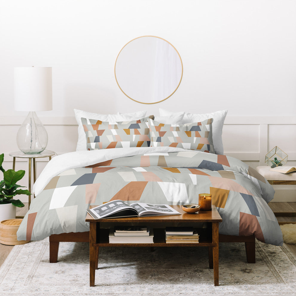 The Old Art Studio Neutral Geometric 01 Duvet Cover Set, Twin XL