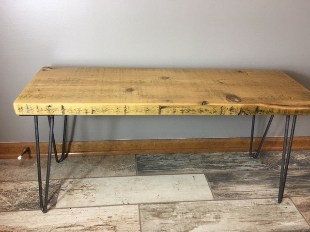 Wooden Bench Hairpin Reclaimed Wood, 12x48x18, Clear Coat