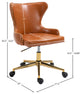 Hendrix Swivel and Adjustable Vegan Leather Office Chair, Cognac, Rich Gold Base