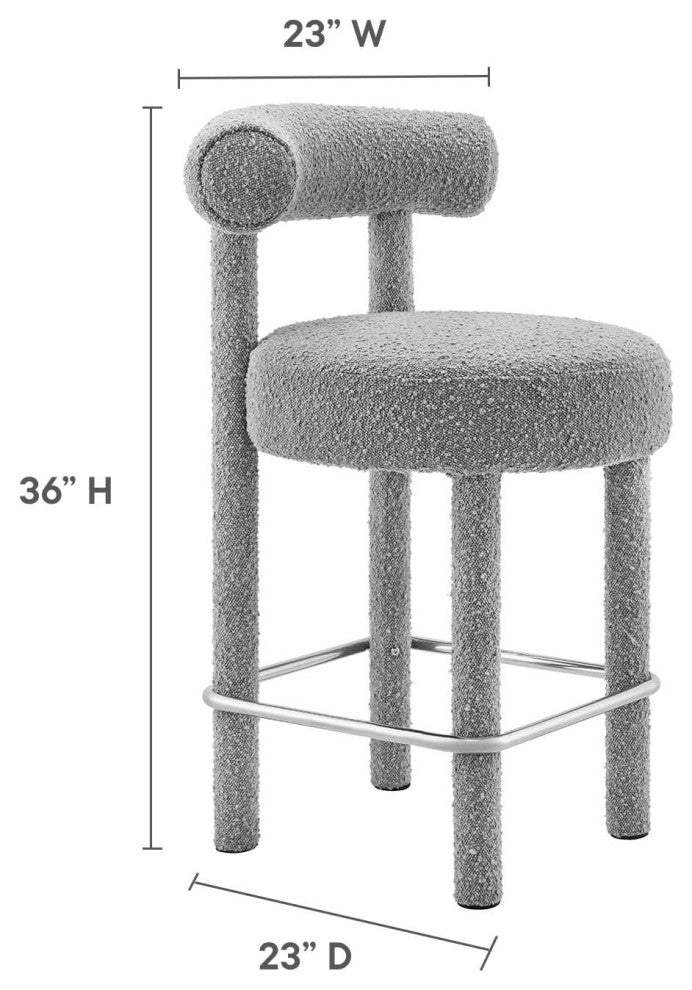 Toulouse Boucle Fabric Counter Stool - Light Gray Silver