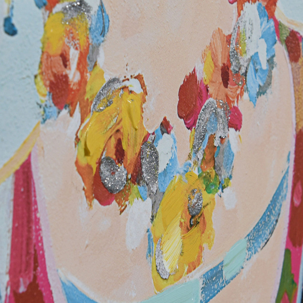 Boho Frida Acrylic Hand Painted Lady Portrait Wall Art Natural Wood Frame