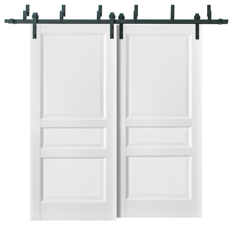 Barn Bypass Doors 56x80 & 6.6ft Hardware|Lucia 31 Matte White|Shaker Panel Door