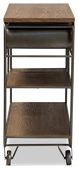 Bouck Rustic Industrial Oak Brown Wood and Black Metal 2-Drawer Kitchen Cart