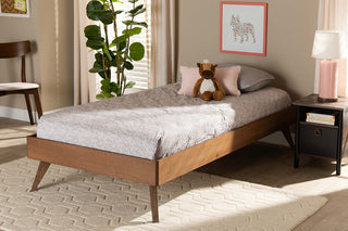 Gilvray Mid-Century Modern Ash Walnut Finish Wood Twin Platform Bed Frame