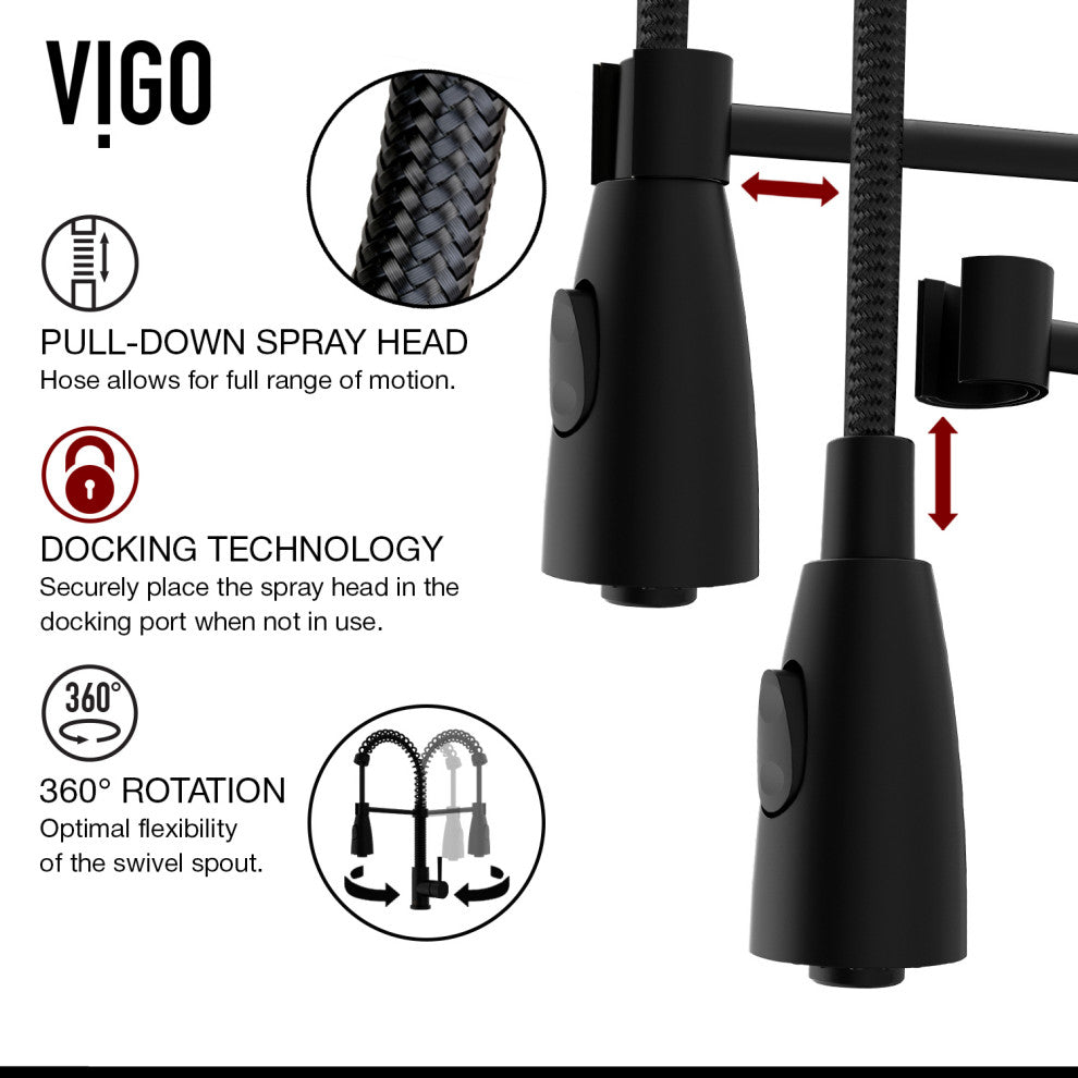 VIGO Brant 19" H Single Handle Pull-Down Sprayer Kitchen Faucet, Matte Black, Without Extras