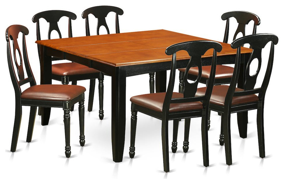 Cassidy Dining Table Set, Black and Cherry, 7 Pieces, Faux Leather
