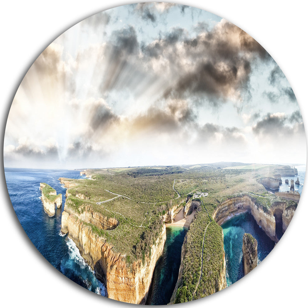 Twelve Apostles Sunset, Landscape Photography Disc Metal Wall Art, 23"
