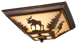 Yellowstone 14" Moose Flush Mount Ceiling Light Burnished Bronze