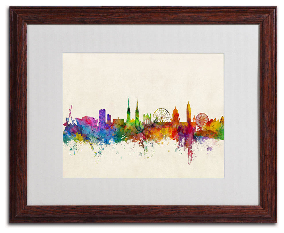 ''Belfast Northern Ireland Skyline'' Matted Framed Canvas Art by Michael Tompsett