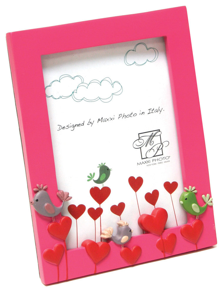 5"x7" Fantasy Polyresin And Flower Hearts Frame, Pink