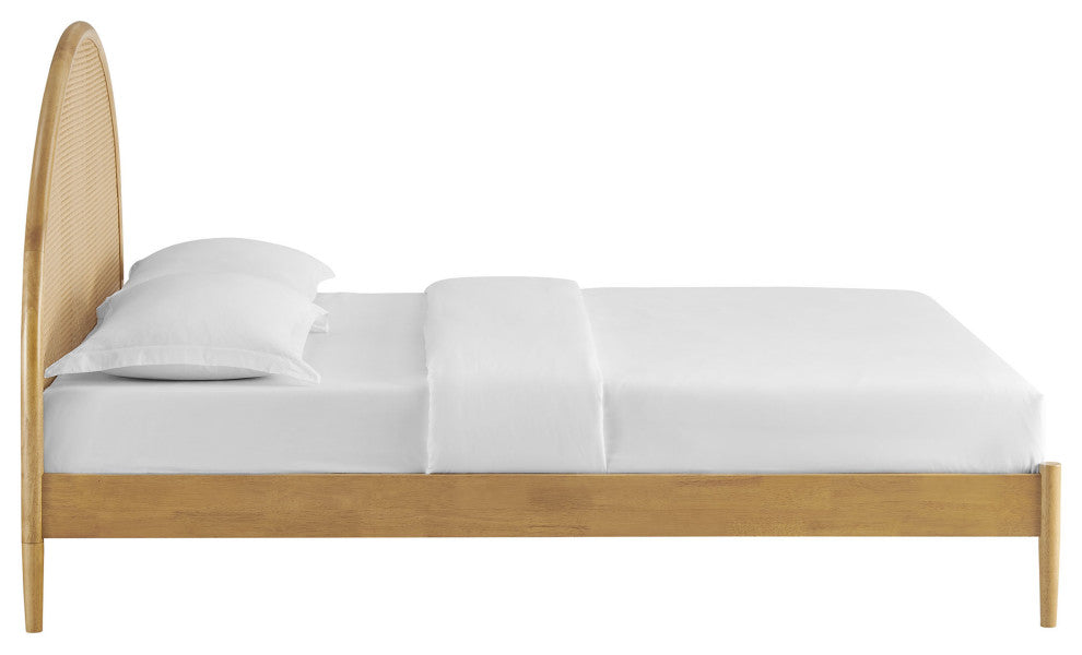 Odette Queen Arched Rattan Cane Platform Bed, Oak