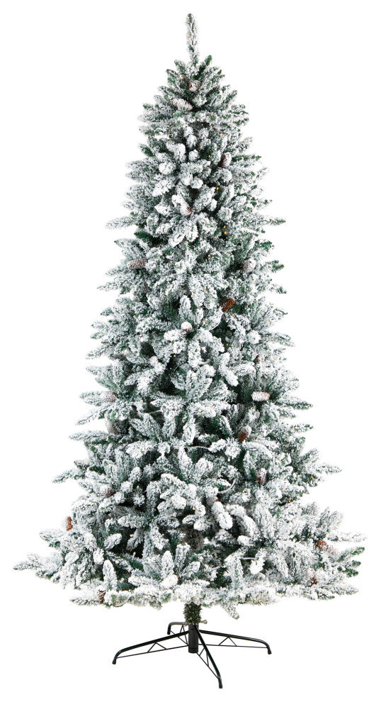 8' Flocked Livingston Fir Christmas Tree With Pine Cones & 500 Clear LED Lights