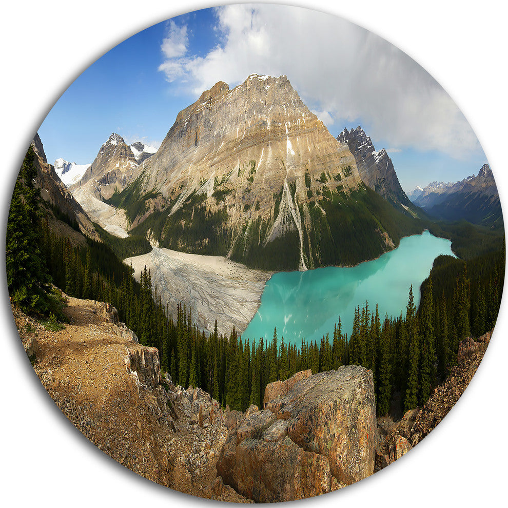 Peyto Lake Glacial Panorama, Landscape Disc Metal Wall Art, 23"