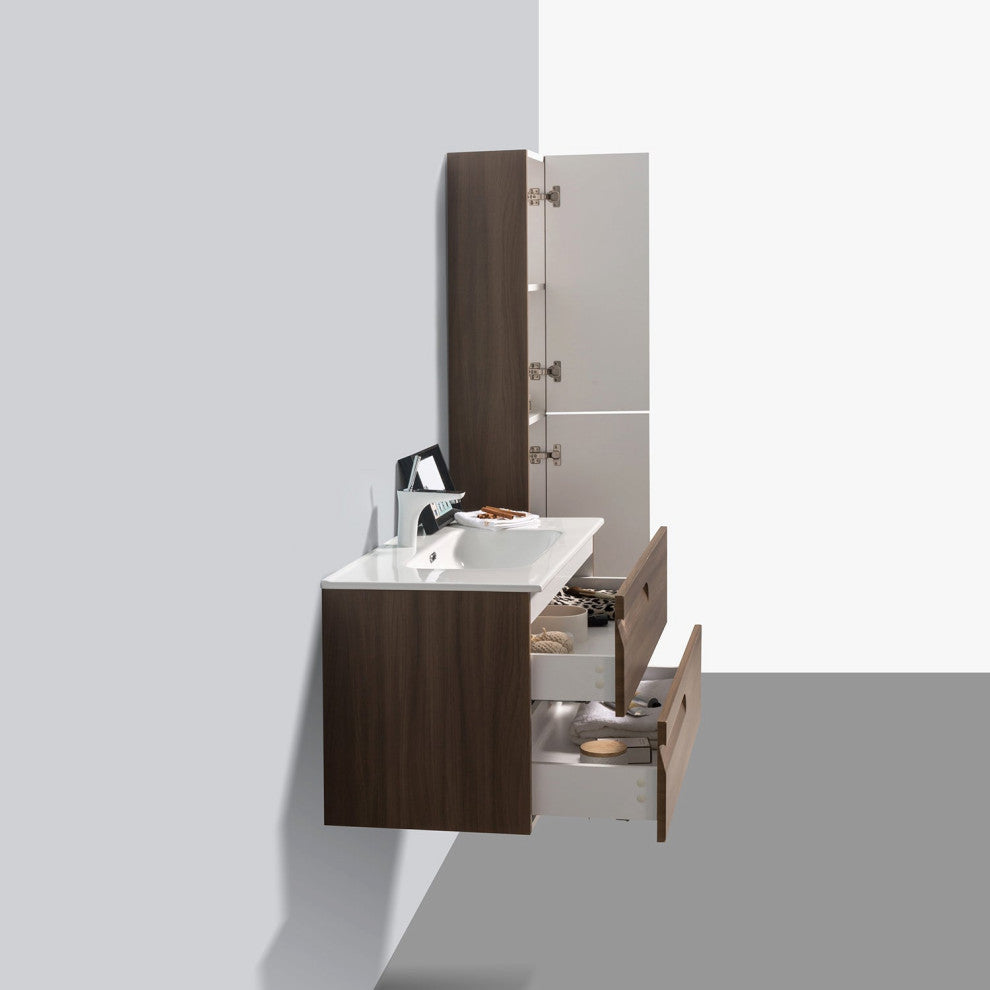Eviva Joy 36" Graywood Wall Mount Bathroom Vanity With White Integrated Top