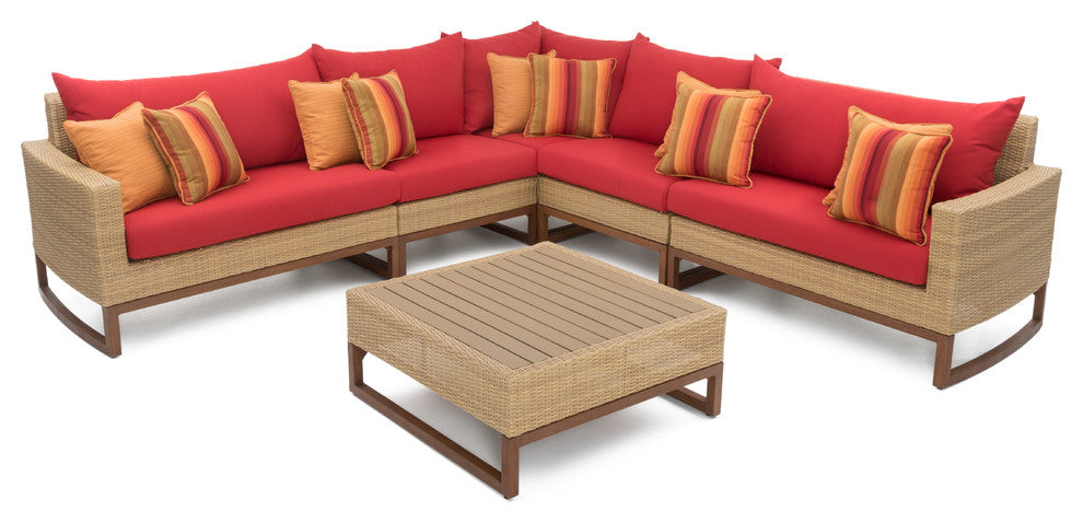 Milea 6 Piece Sunbrella Outdoor Patio Sofa Sectional, Sunset Red