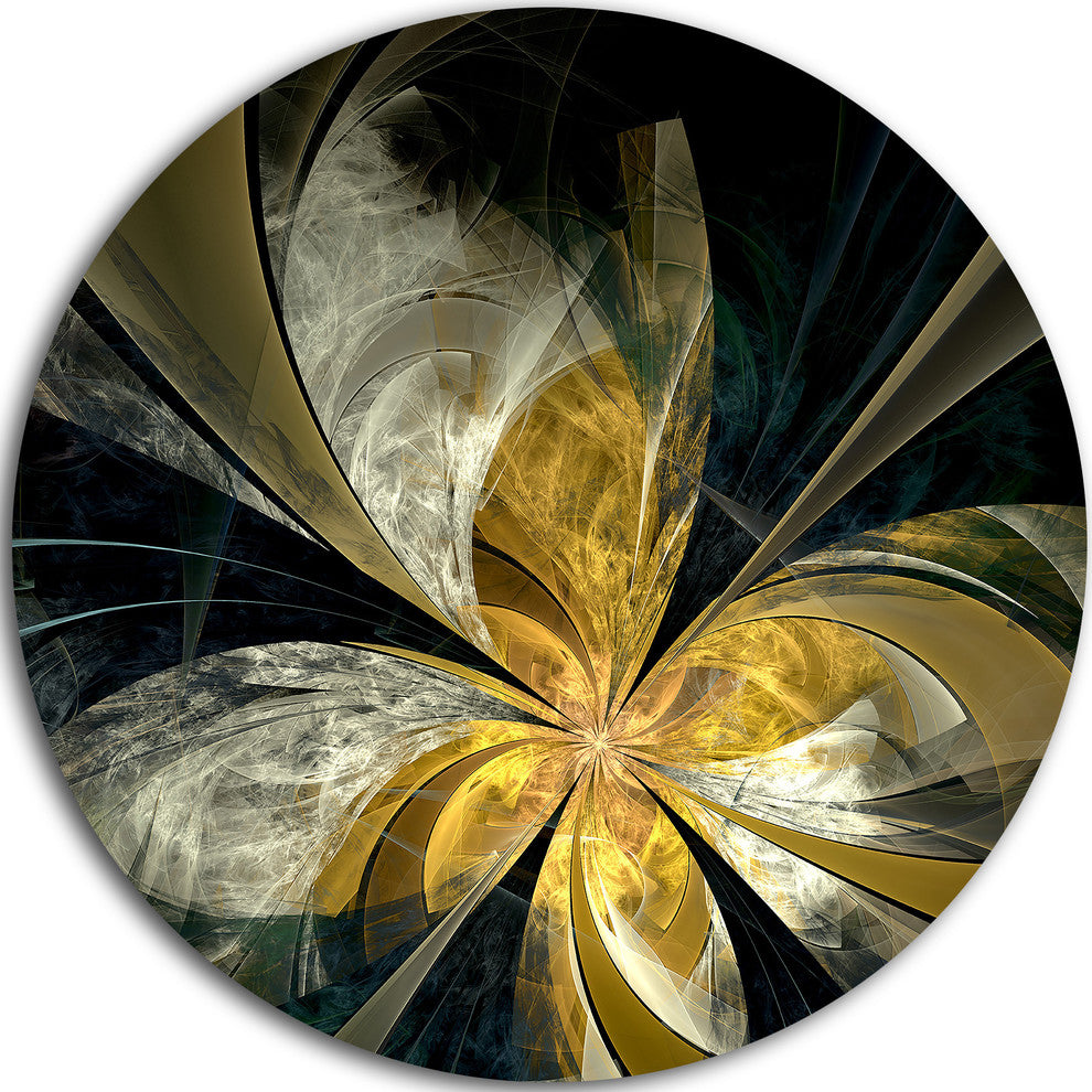 Symmetrical White Gold Fractal Flower, Floral Disc Metal Artwork, 23"