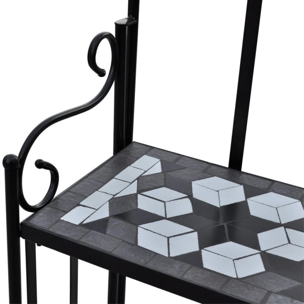 Vidaxl Plant Stand Display Black White Mosaic Pattern