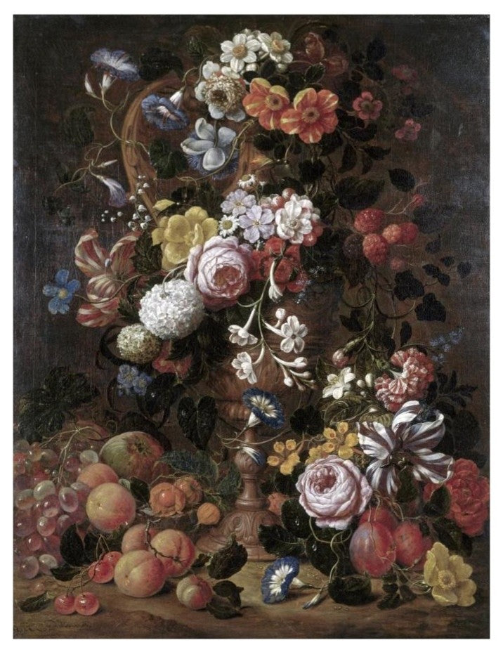 "Roses, Dahlias, Convolvulus and Other Flowers" Paper Art, 14"x18"