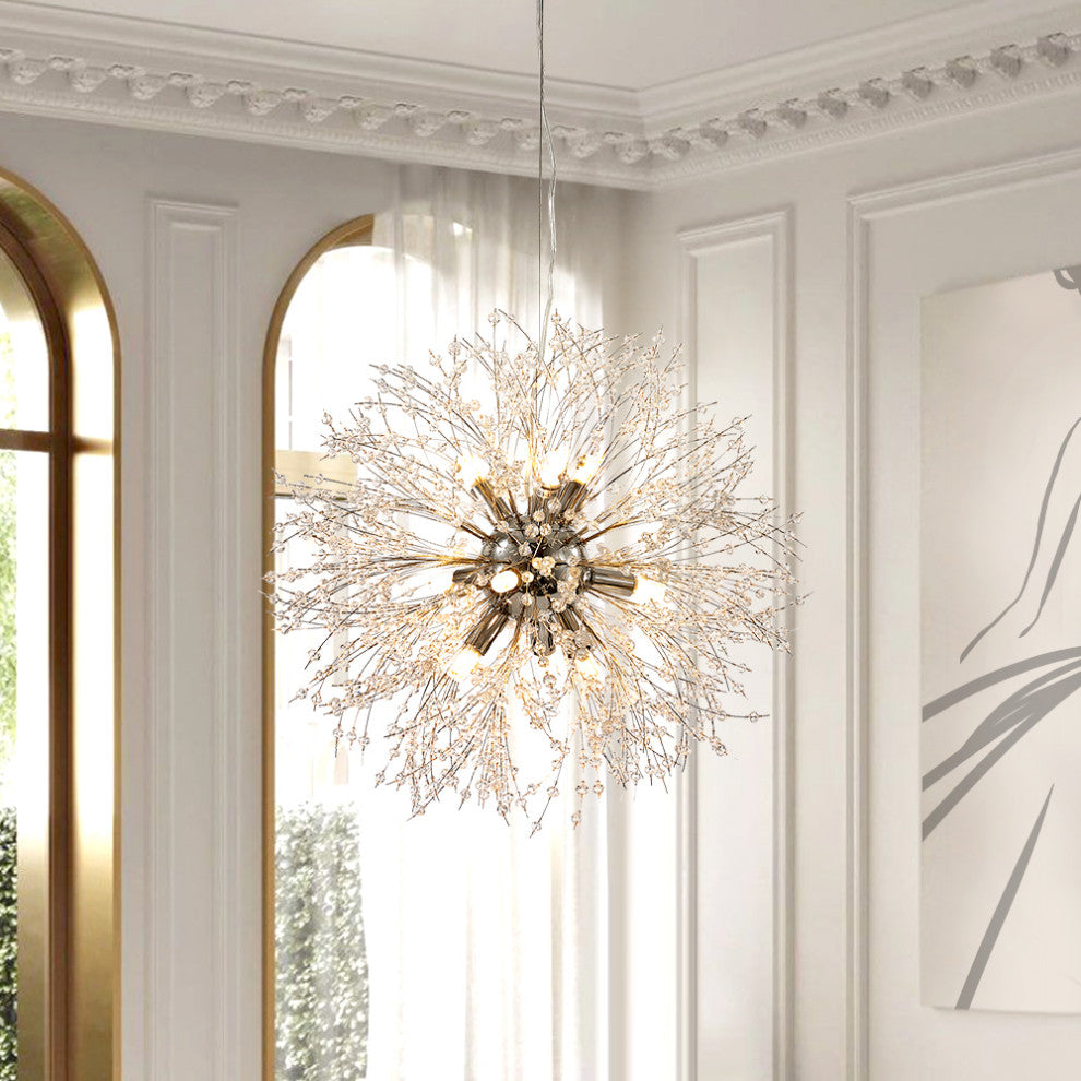 Modern Crystal Firework Sputnik Chandelier, Gold, 9 Light