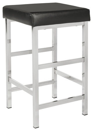 26" Chrome Backless Stool With Black Fabric