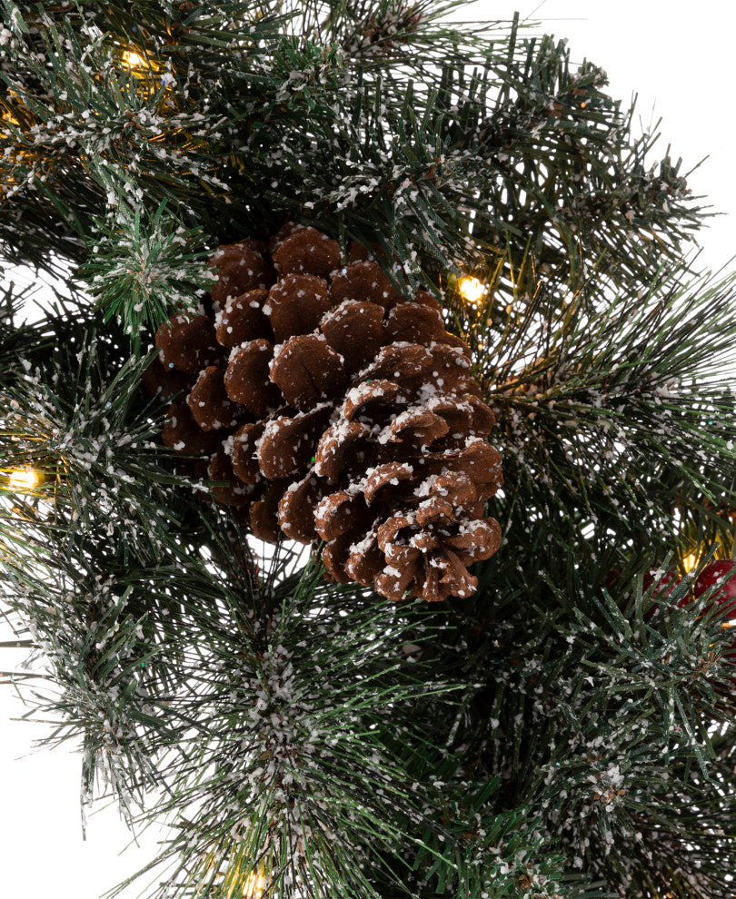 24"D Pre-Lit Christmas Wreath, 2-Pack 9' Garland & 2-Pack Flocked Christmas Tree