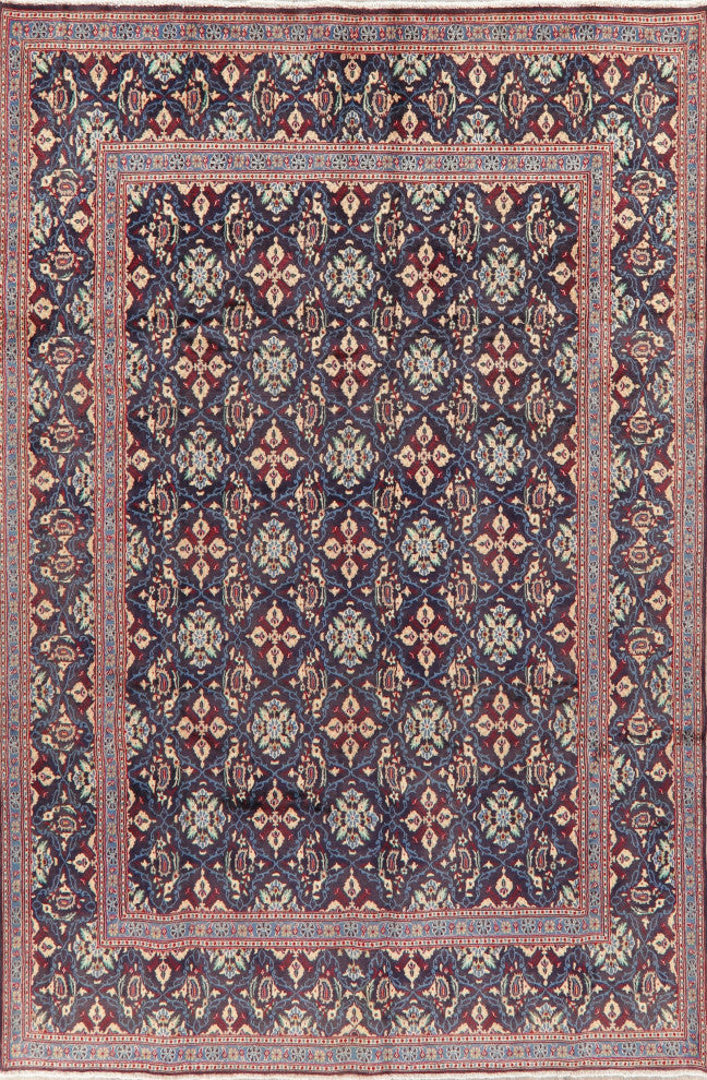 Consigned, All-Over Medallion Hand Knotted Vintage Oriental Area Rug, Blue, 6x10