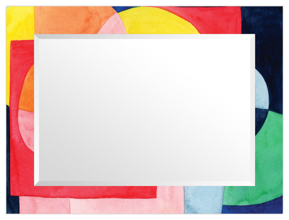 "Launder" Beveled Mirror on Printed Abstarct Tempered Art Glass, 40x30"