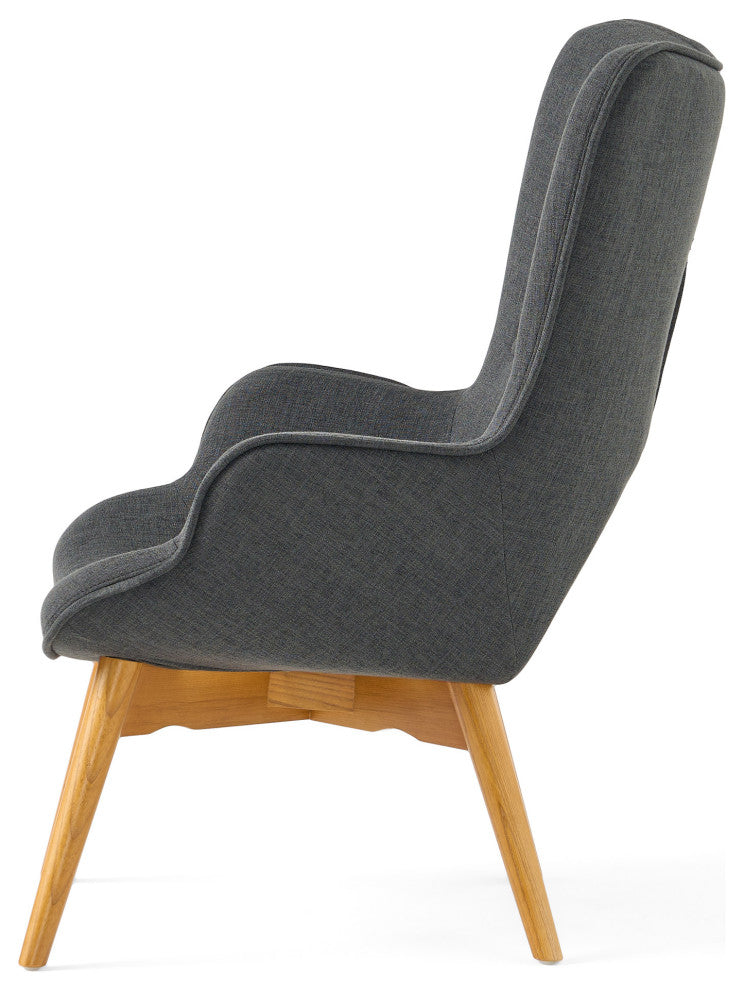 Hariata Mid-Century Modern Wingback Chair and Ottoman Set, Muted Dark Gray
