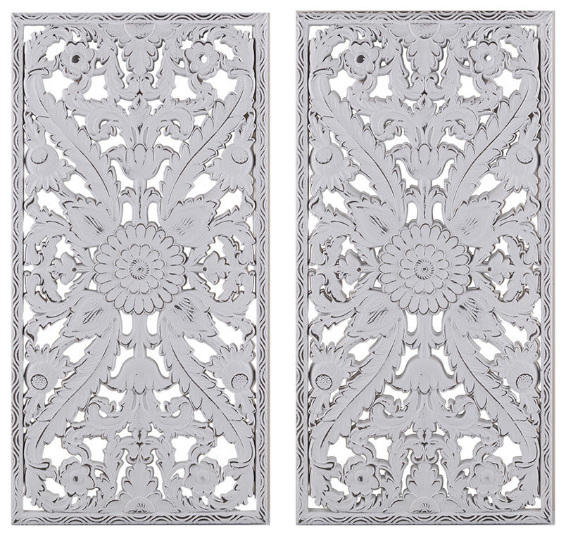 Madison Park Antique Carved Wooden Boho 2-Piece Wall Art Decor, Bronze, White