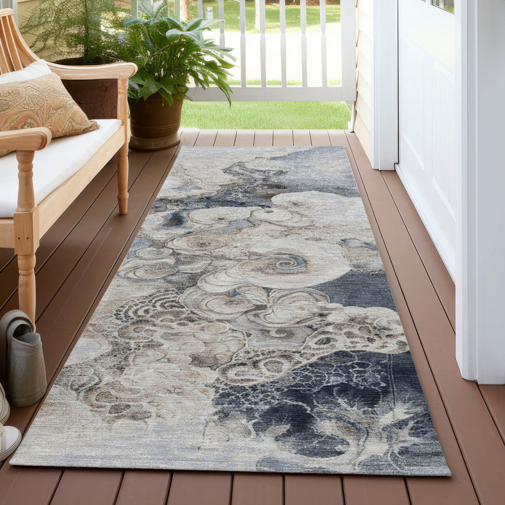 Machine Washable Indoor/Outdoor Chantille ACN1860 Gray 2'3" x 7'6" Runner Rug