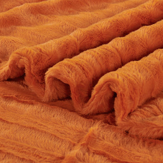Derby Double Sided Faux Fur Throw Blanket, Burnt Orange
