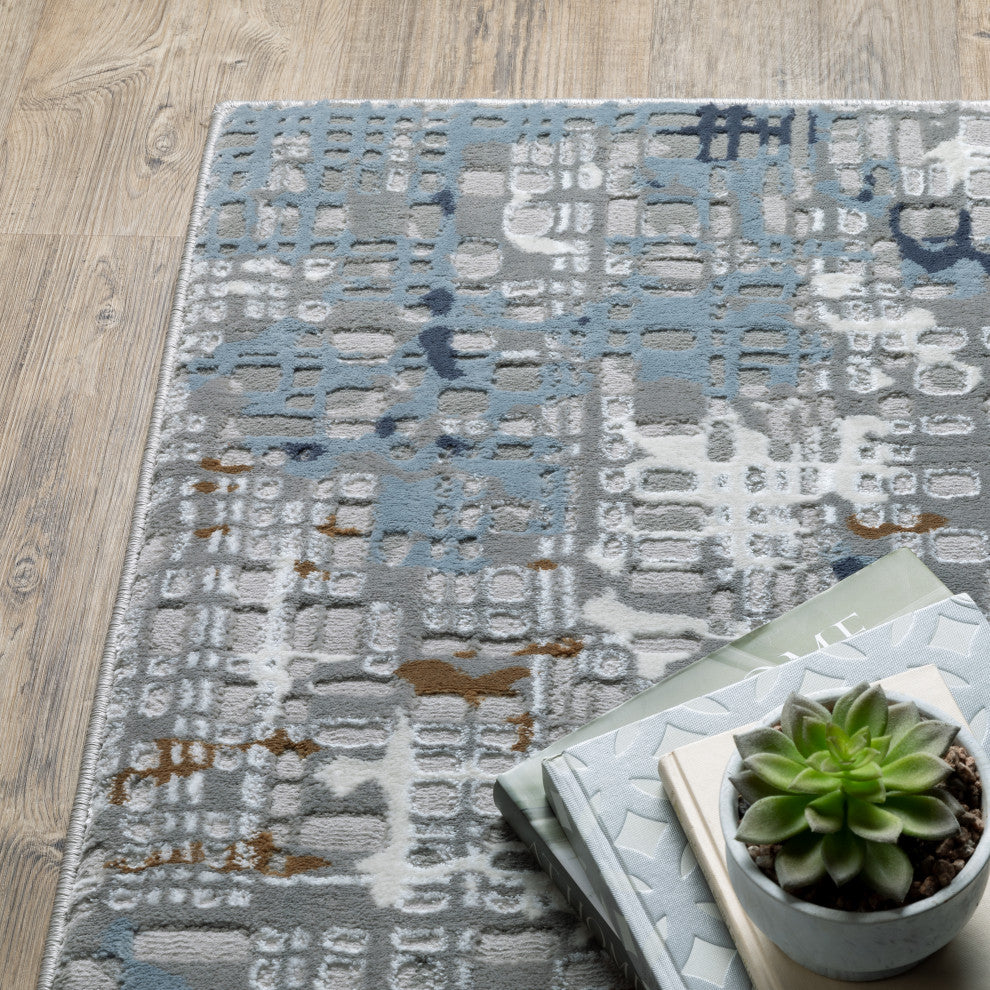 Emery Distressed Blue/Ivory Indoor Area Rug, 2'3" x 7'6"
