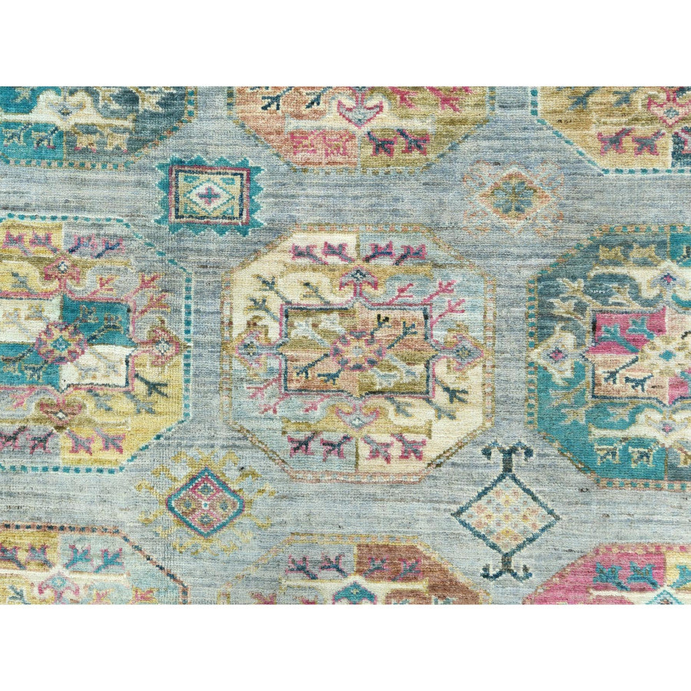 Silver Blue, Afghan Super Kazak Pure Wool Hand Knotted Rug, 9'9"x14'1"