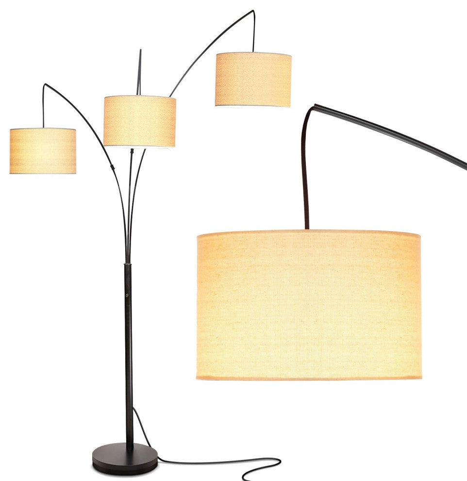 Brightech Trilage Arc Floor Lamp w/Marble Base - 3 Lights Hanging Over the Couch