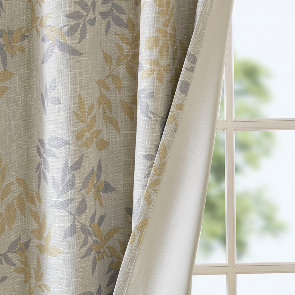 SunSmart Julie Printed Botanical Blackout Curtain Panel, Yellow