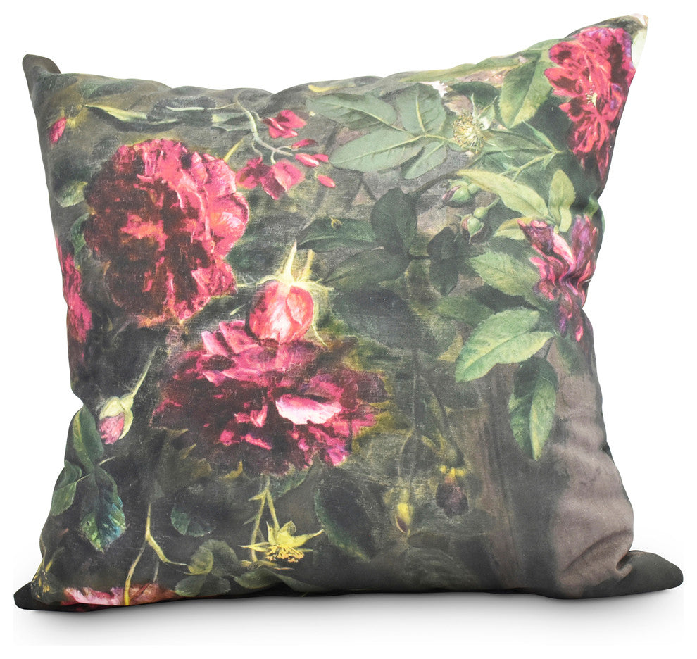 Blossoming Still 26" Red Floral Print Decorative Throw Pillow