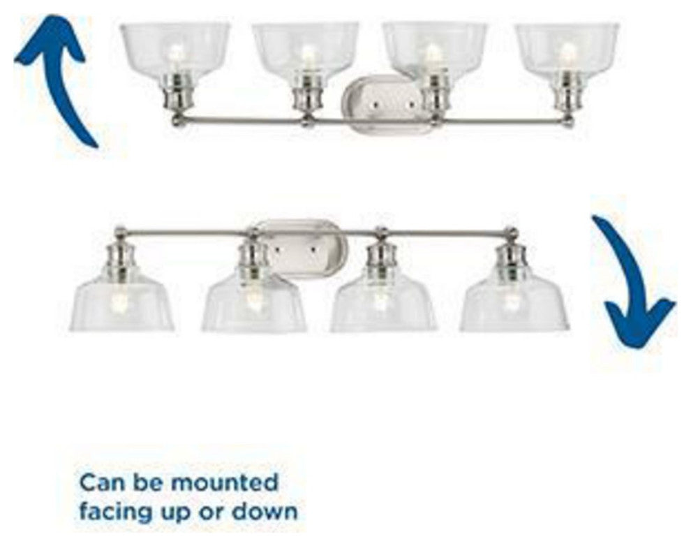Singleton 4-Light 36" Brushed Nickel Farmhouse Vanity Light, Clear Glass Shades