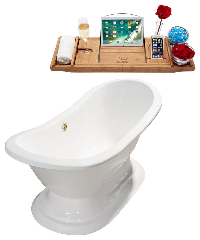61" Cast Iron R5161GLD-GLD Soaking Clawfoot Tub and Tray With External Drain