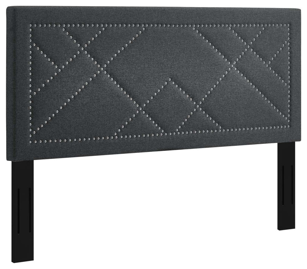 Reese Nailhead Full / Queen Upholstered Linen Fabric Headboard Gray