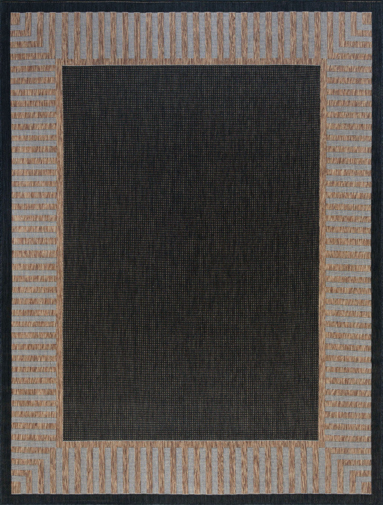 Elgin Transitional Striped Border Black/Gold Indoor/Outdoor Area Rug, 8'x10'