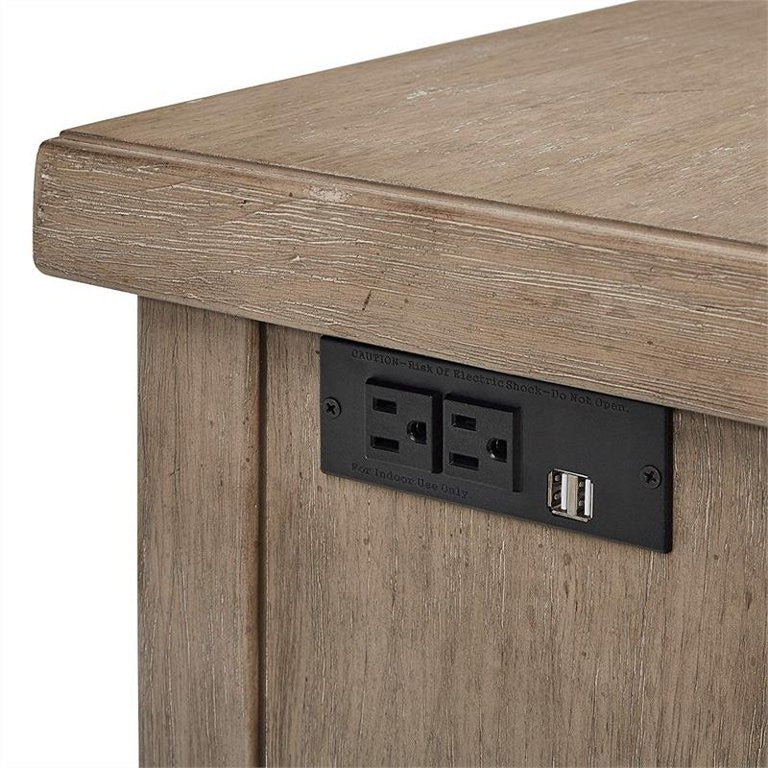 Rustic Transitional Desk, Charging Station & Drawers With Curved Handles, Gray