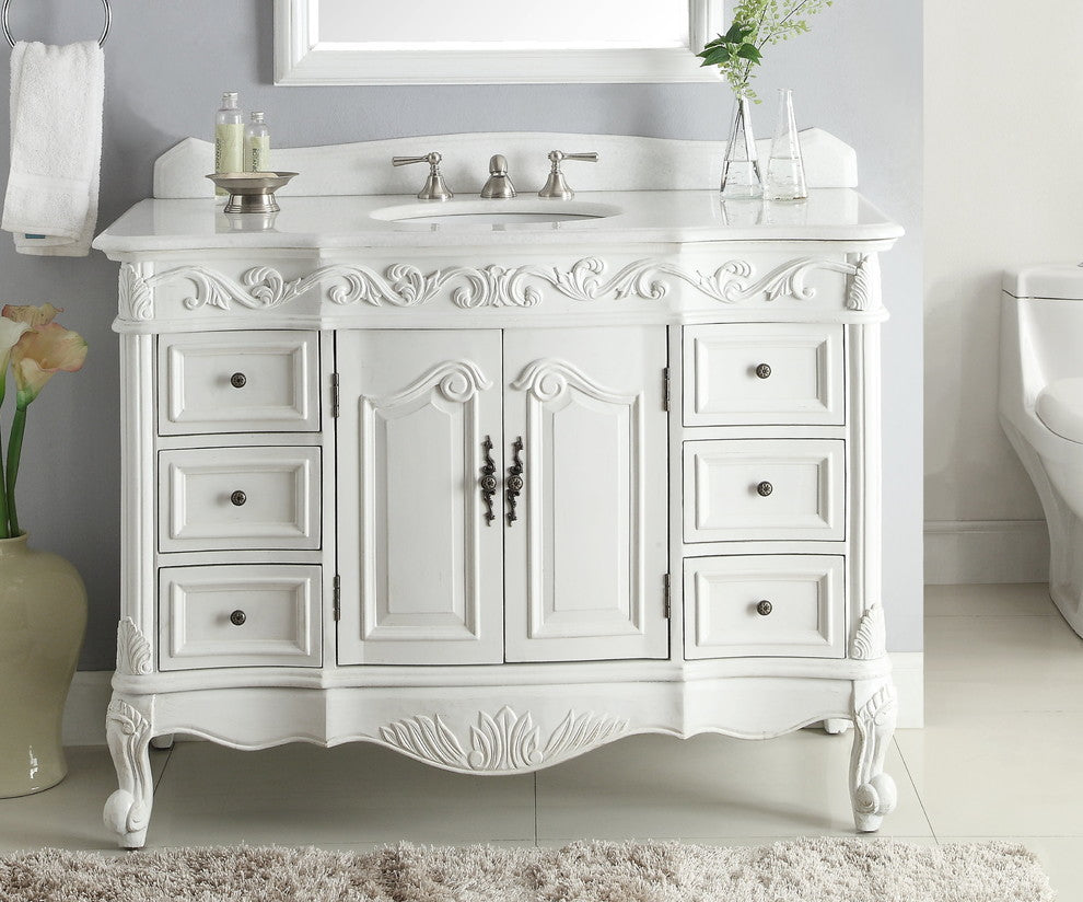 48 Inch Antique White Traditional Style Single Sink Beckham Bathroom Vanity