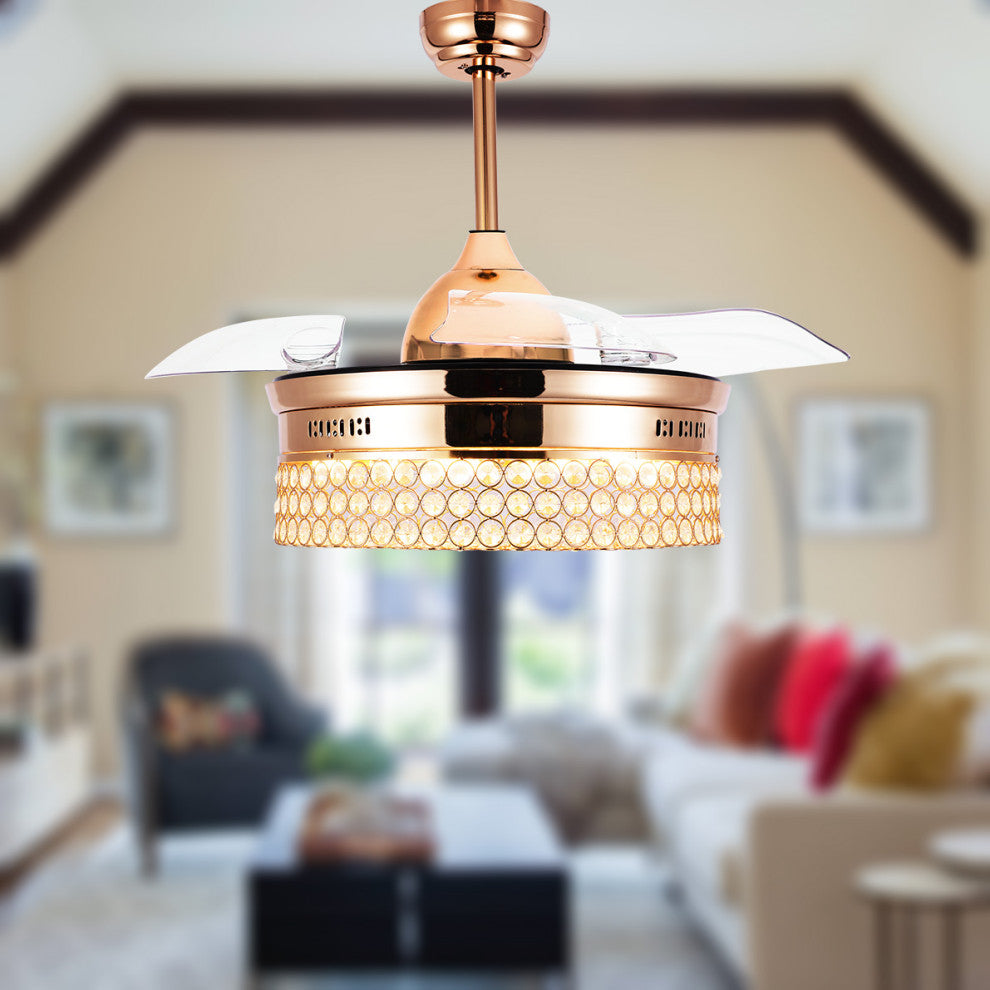 42" LED Retractable Ceiling Fan With Light Kit and Remote Control Included, Gold